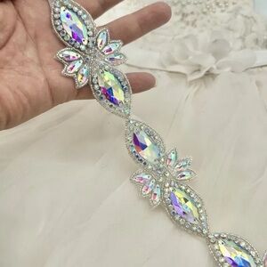 Crystal AB Rhinestone Appliqué Trim 1 Yard Belt Wedding Costume Application Gem